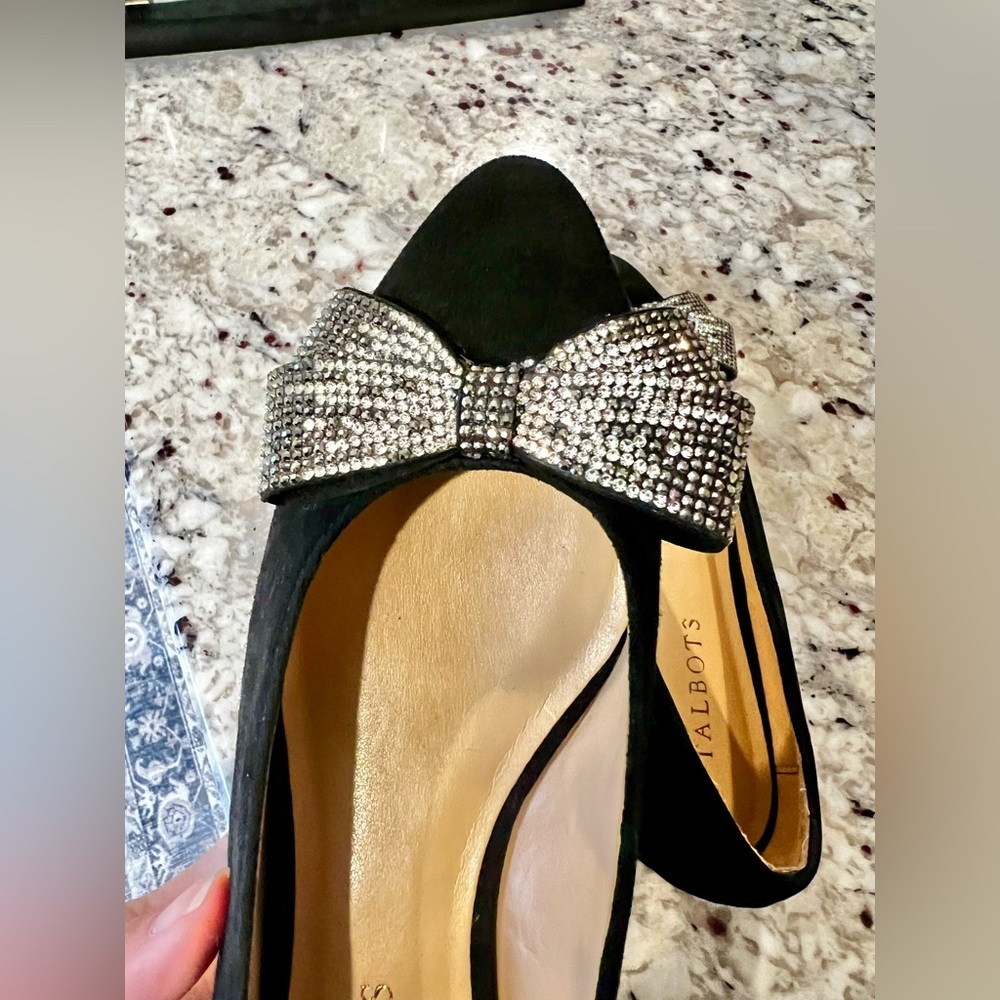 Talbots Edison Bow Suede Flats Black Suede Sparkly Bow Size 6 - Picture 5 of 7